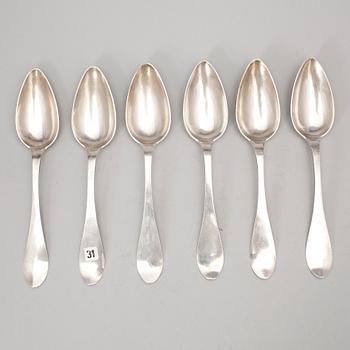 MATSKEDAR, 6 st, silver, Carl Gustaf Åberg, Arboga, 1857. Vikt ca 372 gram.