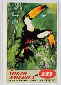 Otto Nielsen, an 'South America' vintage poster, SAS Scandinavian Airlines System, circa 1960.