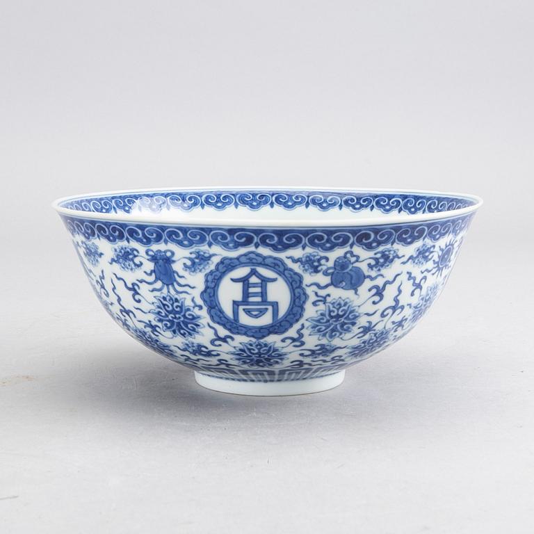 A blue and white Chinese bowl, presumably Republic, with Qianlong mark.