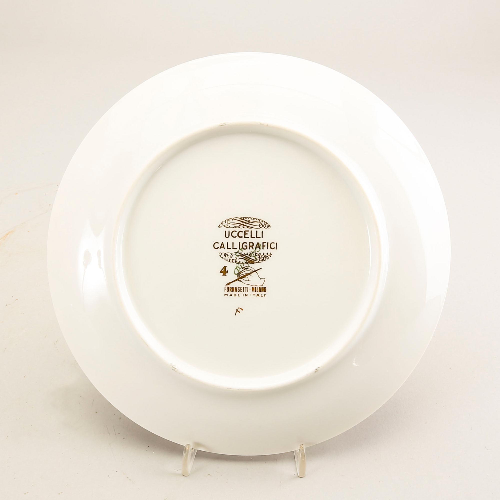 Piero Fornasetti, plates, 7 pcs, "Uccelli Calligrafic", Italy.