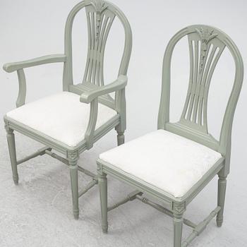 Dining table, with 2 armchairs and 6 chairs, Gustavian style, late 20th century.