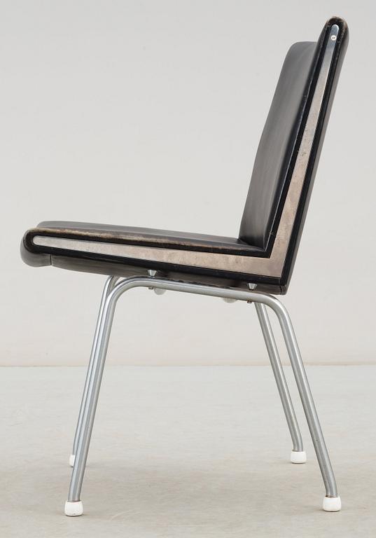A Hans J Wegner 'Kastrup' steel and black leather chair, AP-stolen, Denmark.