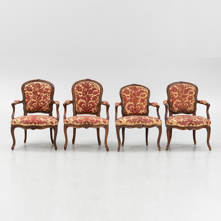 A matched set of four Louis XV armchairs, mid 18th century.