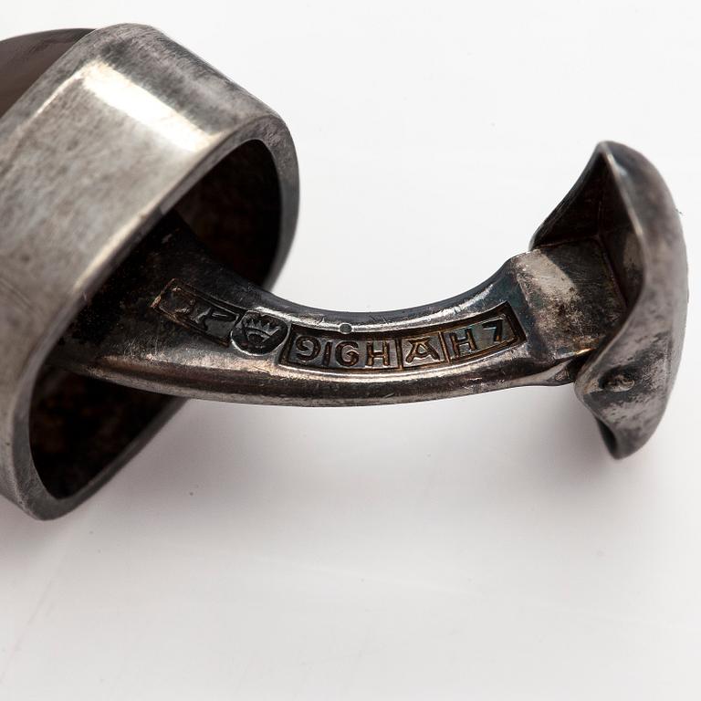 Elis Kauppi, cufflinks, 2 pairs, spectrolite, smoky quartz, silver, Kupittaan Kulta, Turku 1961–1963.