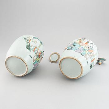 A pair of Chinese famille rose jars, 20th century.