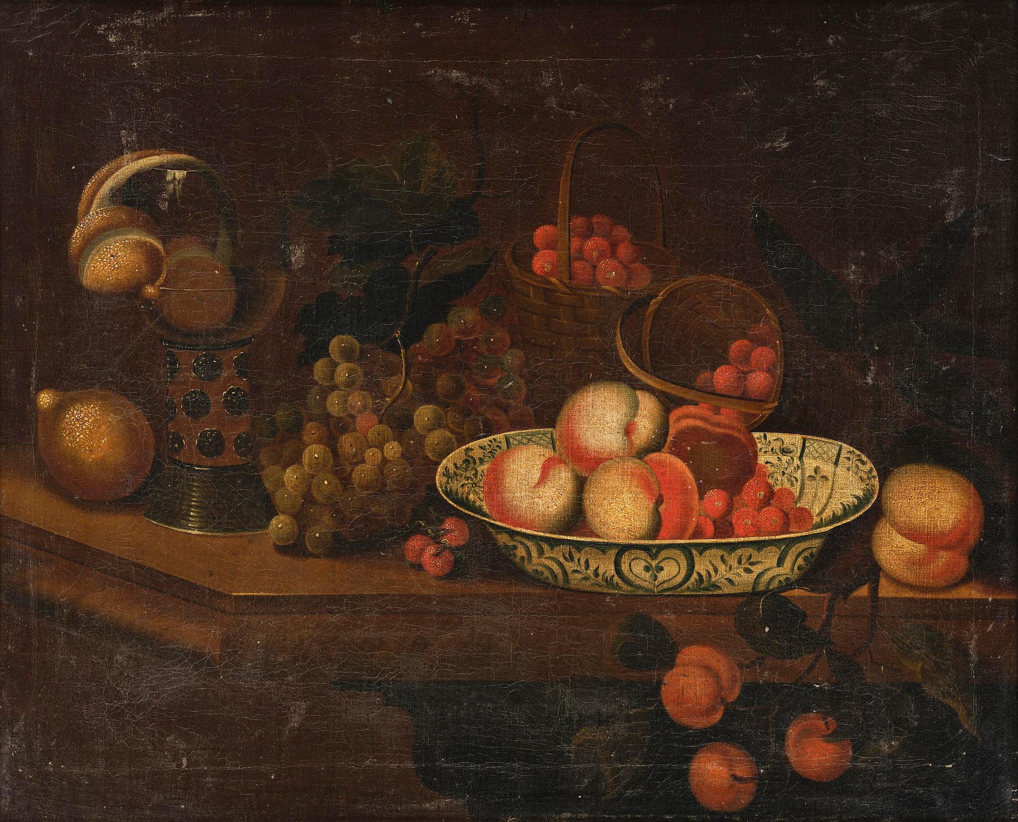 Coenraet (Conrad) Roepel, Still life with fruits, plate, and a pitcher.