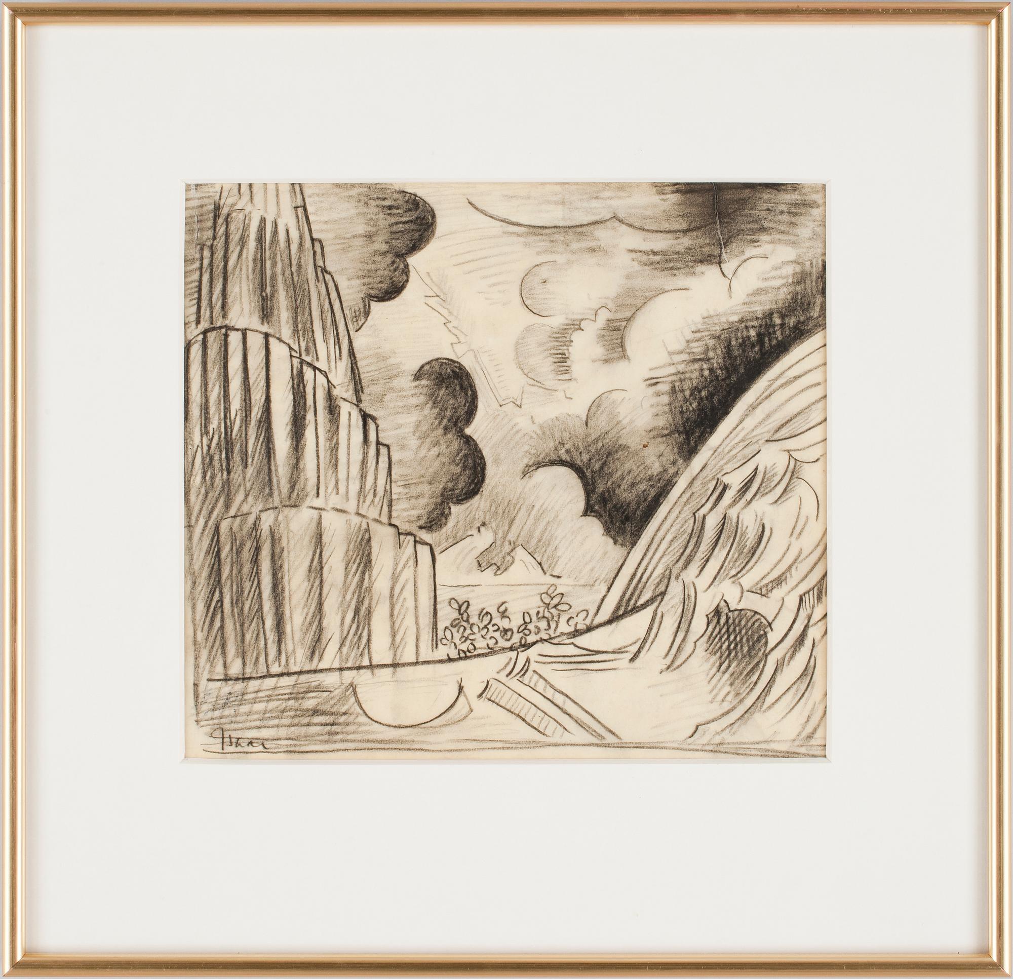 ISAAC GRÜNEWALD, kol på smörpapper, sign.