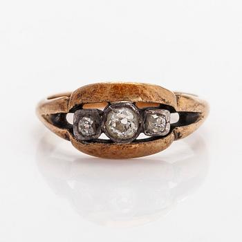 Ring, antikslipade diamanter, 14K guld och silver, England.