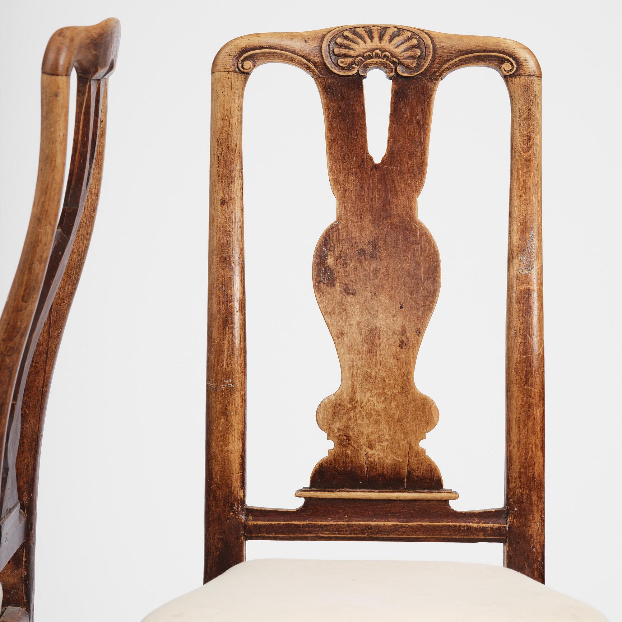 Stolar, sex stycken, Stockholmsarbeten, 1700-talets mitt,  tidig Rokoko.