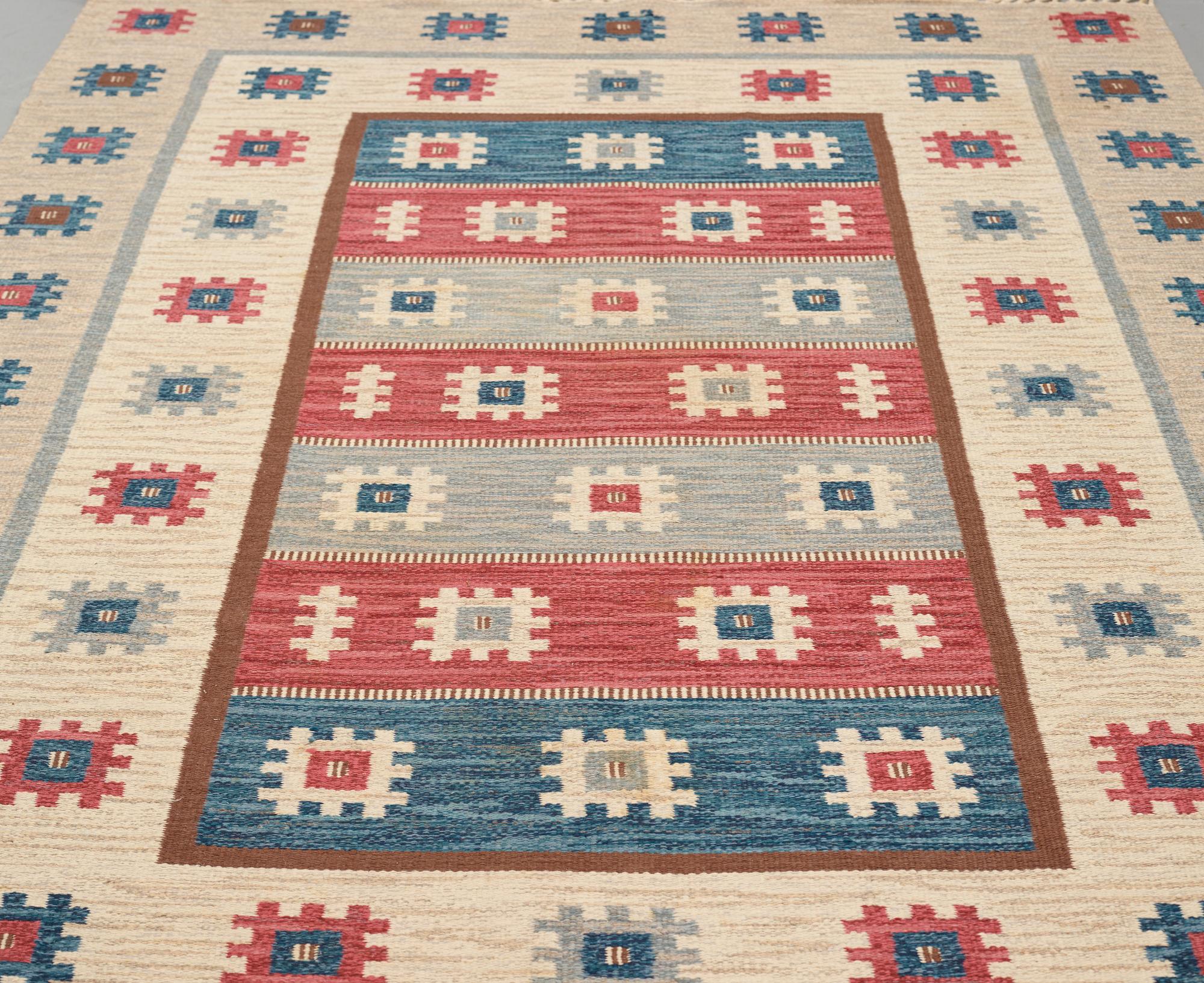 Anna-Greta Sjöqvist, Matta, rölakan, ca 310-312,5 x 202-204 cm, inskription och signerad 19 JB 57 AGS.
