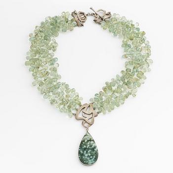 John Agee, necklace, silver and green stones likely quartz.