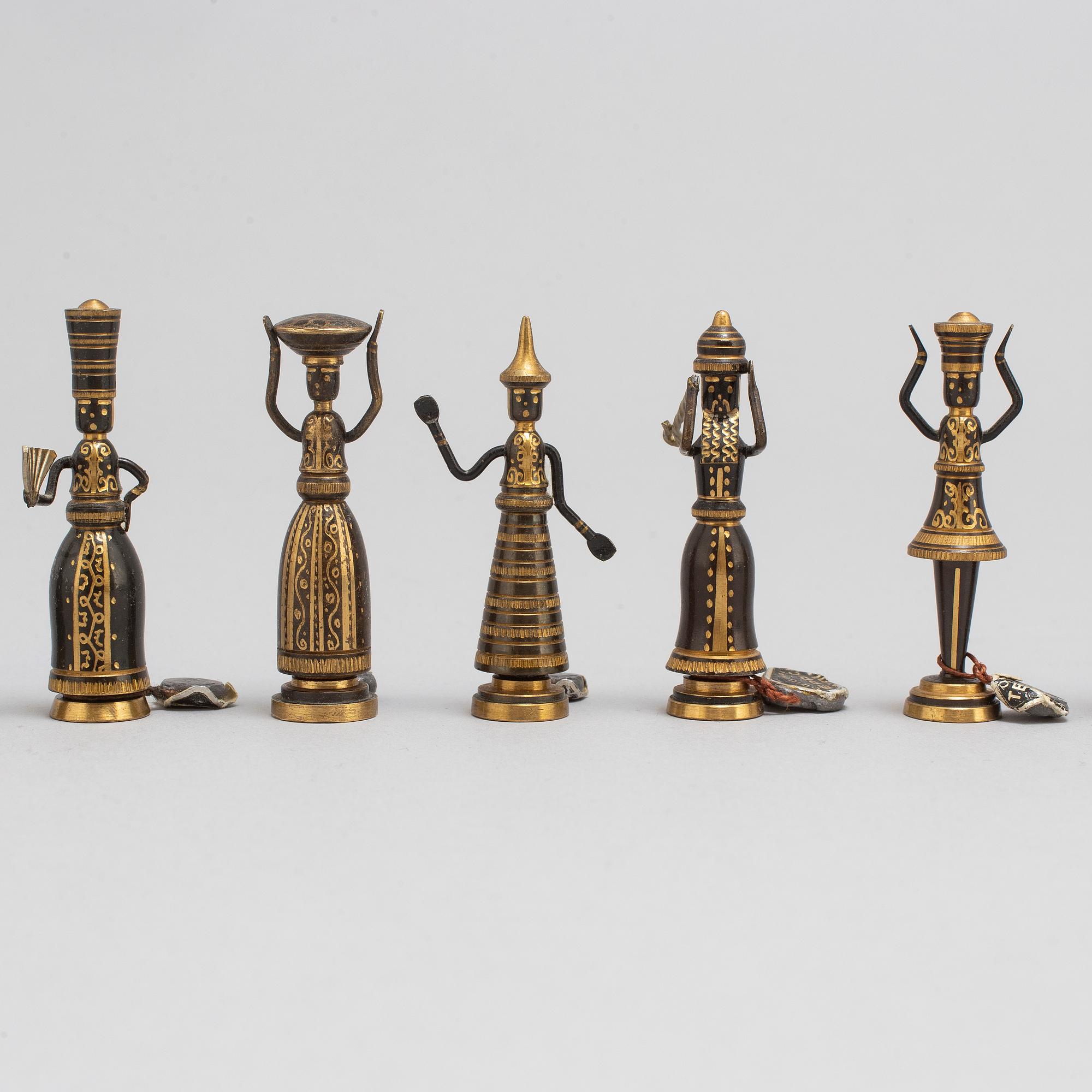 HANS TEPPICH, a set of 16 chess pieces/ biblical miniatures, Israel, 1950's-60's.
