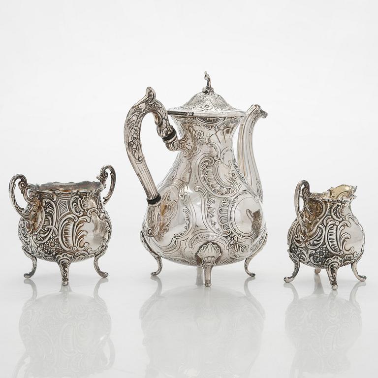 Kaffeservis, 3 delar, silver, rokokostil, GEWE, Malmö 1959.