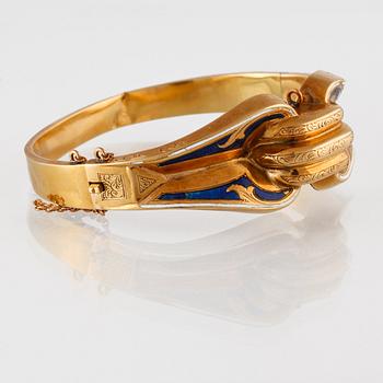 ARMBAND, 18K guld samt blå emalj, franska stämplar, 1800-tal. Vikt 20,2 gram.