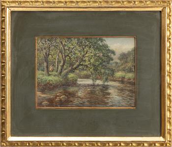 Dixon Clark, Sommarlandskap med fiskare vid flod.