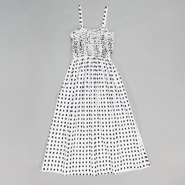 Marimekko, "Suhina" mekko, kuvio "Sokkoruutu", suunnitellut Pentti Rinta, 1976.