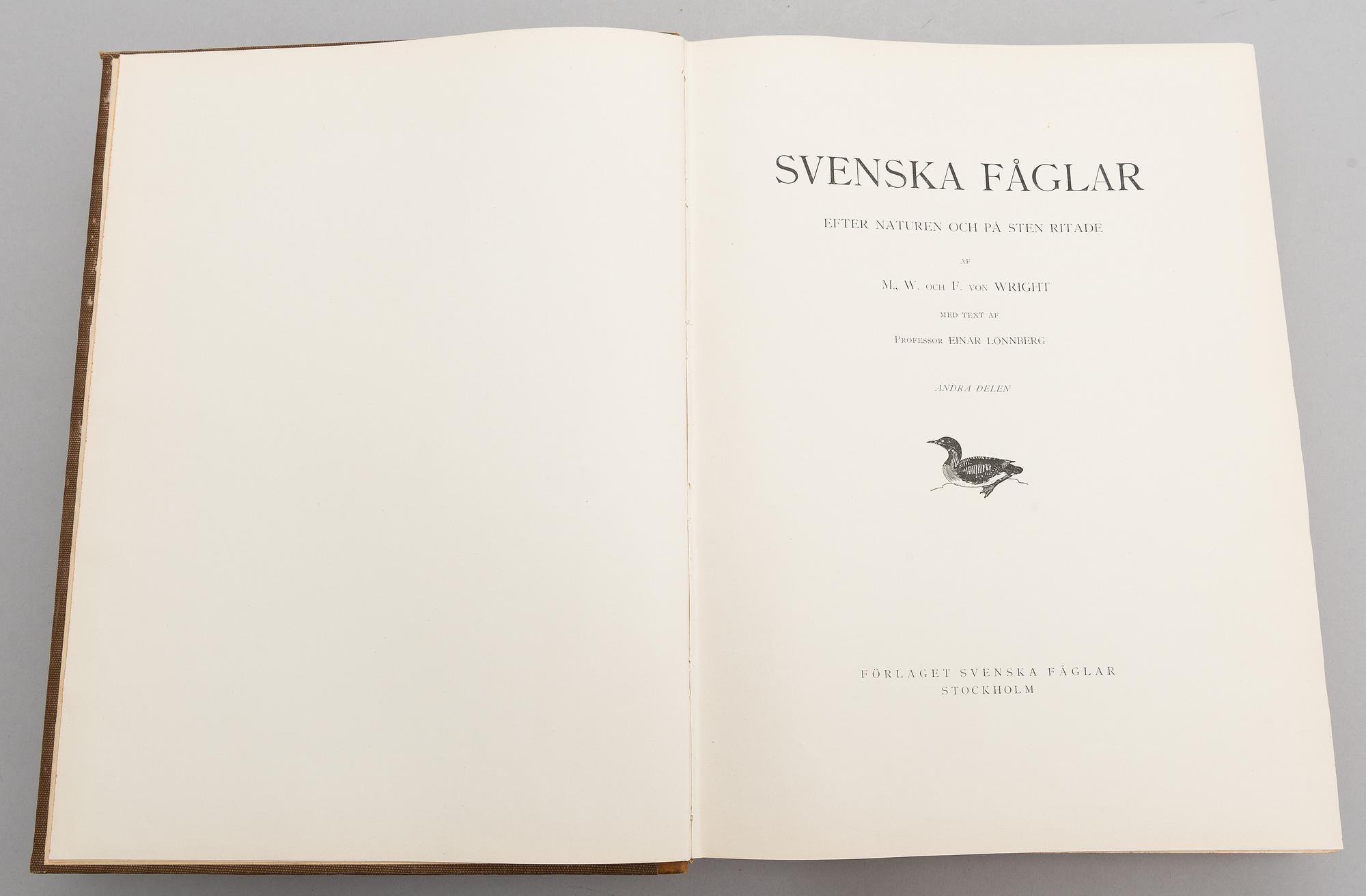 Books, 3 vol, "Svenska Fåglar", M,W & F von Wright. 1924 and 1929 Stockholm.