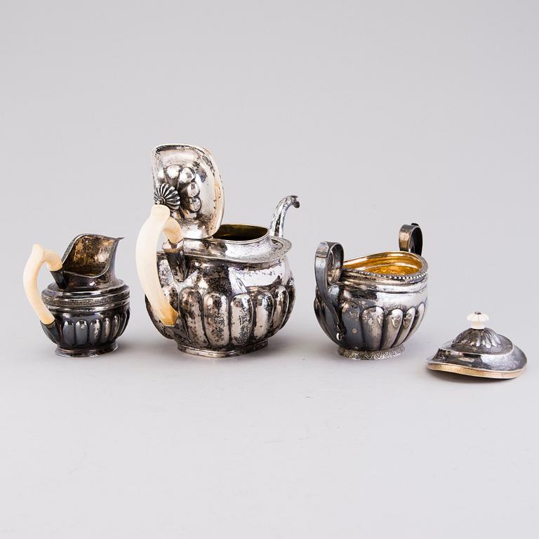 TEA SERVICE, 3 PIECES, silver, Russia early 19th century.