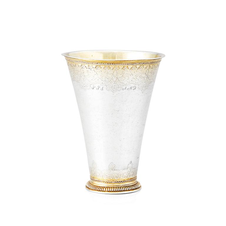 A Swedish 18th Century parcel-gilt silver beaker, mark of Isak Sauer, Stockholm 1751.
