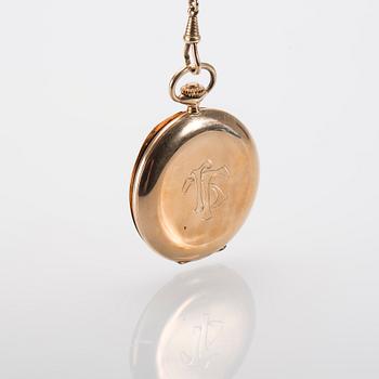 FICKUR, 14K guld, 1900-talets första hälft. Total vikt inklusive urverk och kedja(18K) ca 84 g.