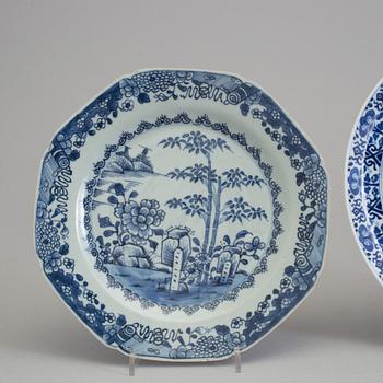 THREE  CHINESE PORCELAIN PLATES (2+1), ca 1800.