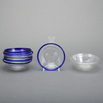FILBUNKSSKÅLAR, 9 delar, glas, troligen Bergdala glasbruk, 1900-tal.