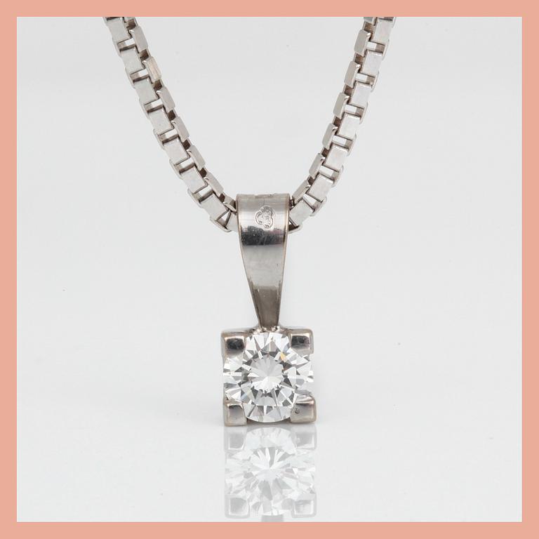 HÄNGE samt KEDJA, 18K vitguld med briljantslipad diamant ca 0,35 ct. Total vikt ca 7,68 g.
