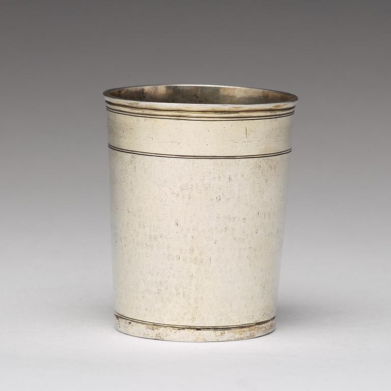 A German early 18th century parcel-gilt silver beaker, mark of Johann Christopher Treffler, Nürnberg 1712-1715.