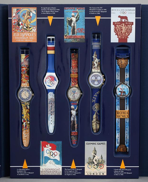 ARMBANDSUR, 9 st, "Swatch Historical Olympic Games Collection", Swatch, 1995.