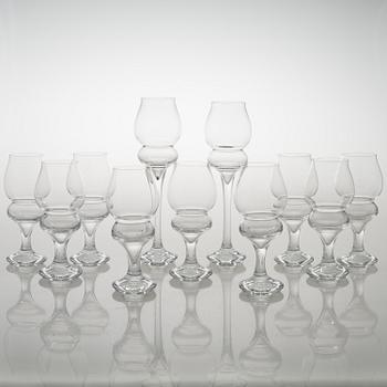 TIMO SARPANEVA, set of 9+2 'Lokkiluoto' (Seagull rock) drinking glasses for Iittala.