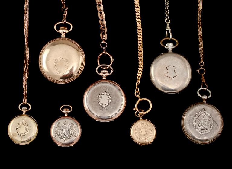 PARTI FICKUR, 7 st, varav ett i 14k guld och resterande i mestadels silver.