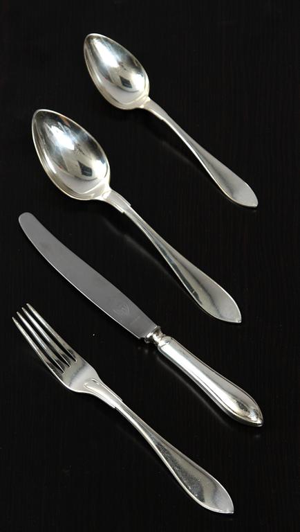 BESTICK, nysilver, "Svensk spetsig", uppsättning för 12 personer, 96 delar.