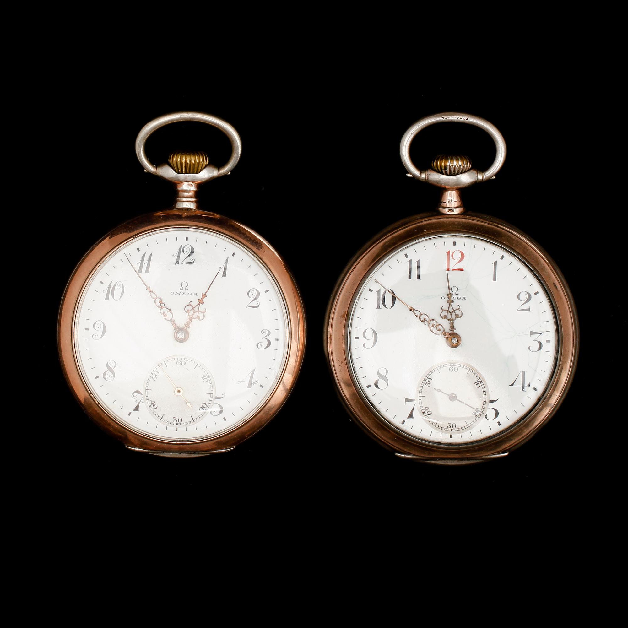 FICKUR, 2 st, silver, Omega, sekelskiftet 1900.