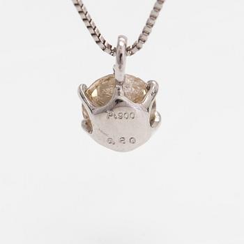 A platinum necklace, with a diamond approx. 0.20 ct according to engraving.