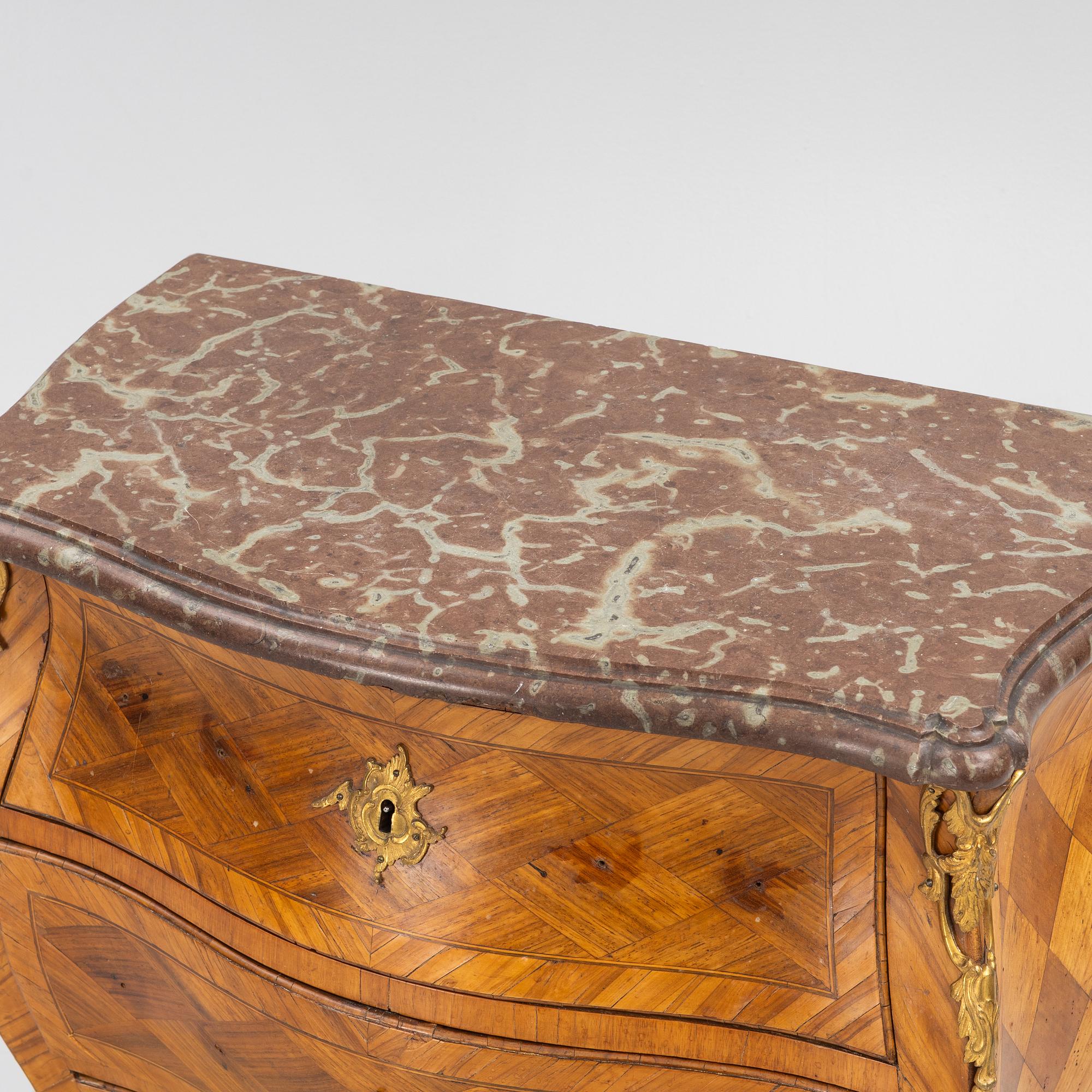 A Rococo chest of drawers by Johan Noraeus (master in Stockholm 1769-1781).