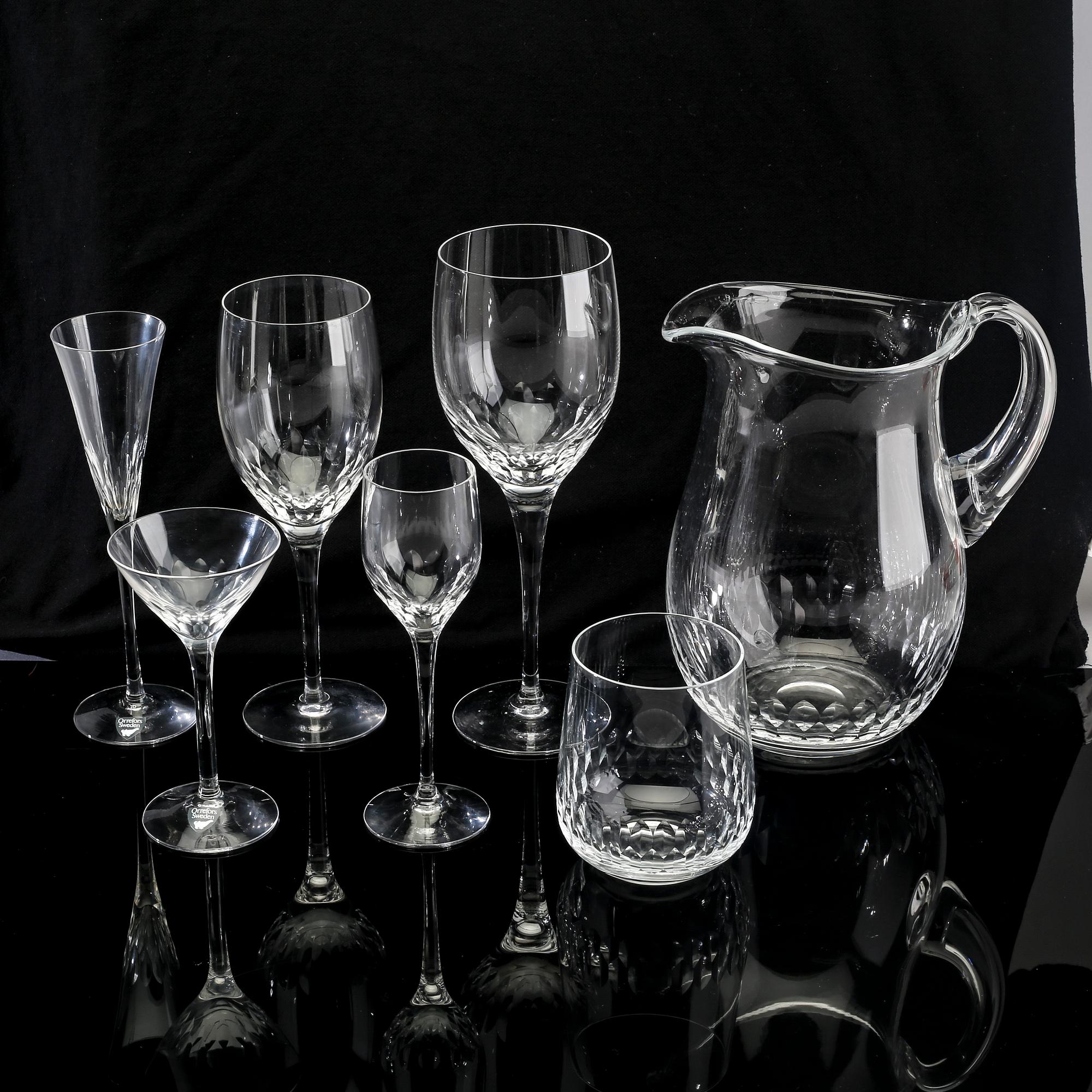 Nils Landberg, a 62 pcs glass "Prelude" service Orrefors later part of the 20th century.