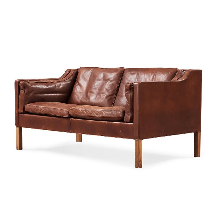 A Børge Mogensen two-seated dark brown leather sofa, Fredericia Stolefabrik, Denmark.