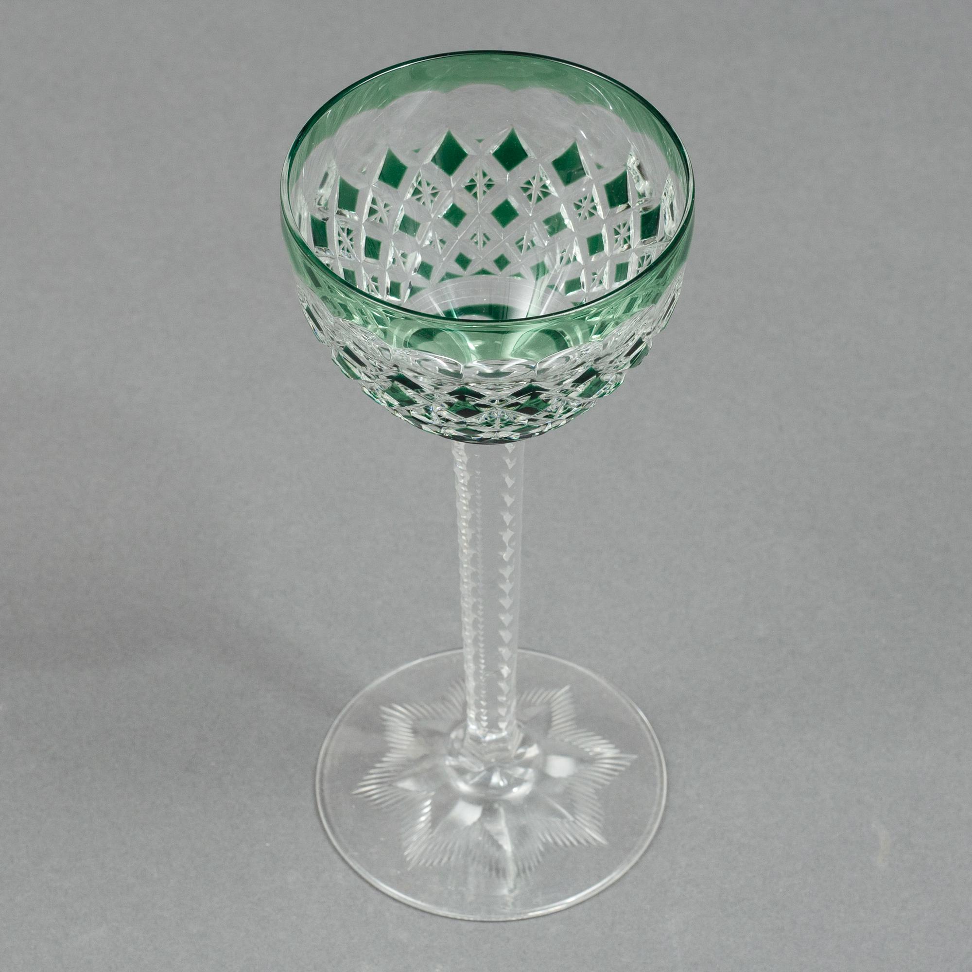Eleven wine glasses, Bohemian style, 20th Century.