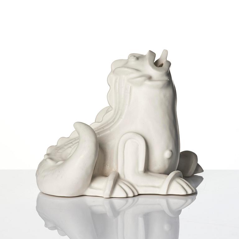 Wilhelm Kåge, a set of two stoneware sculptures of dragon puppies, Gustavsberg, Sweden 1940-50's.