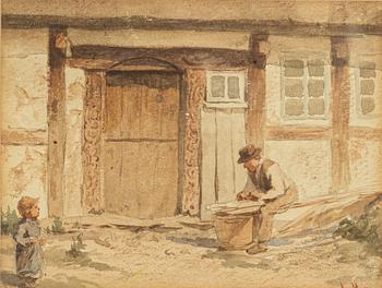August Malmström, Farm Scene with a Working Man and a Child.
