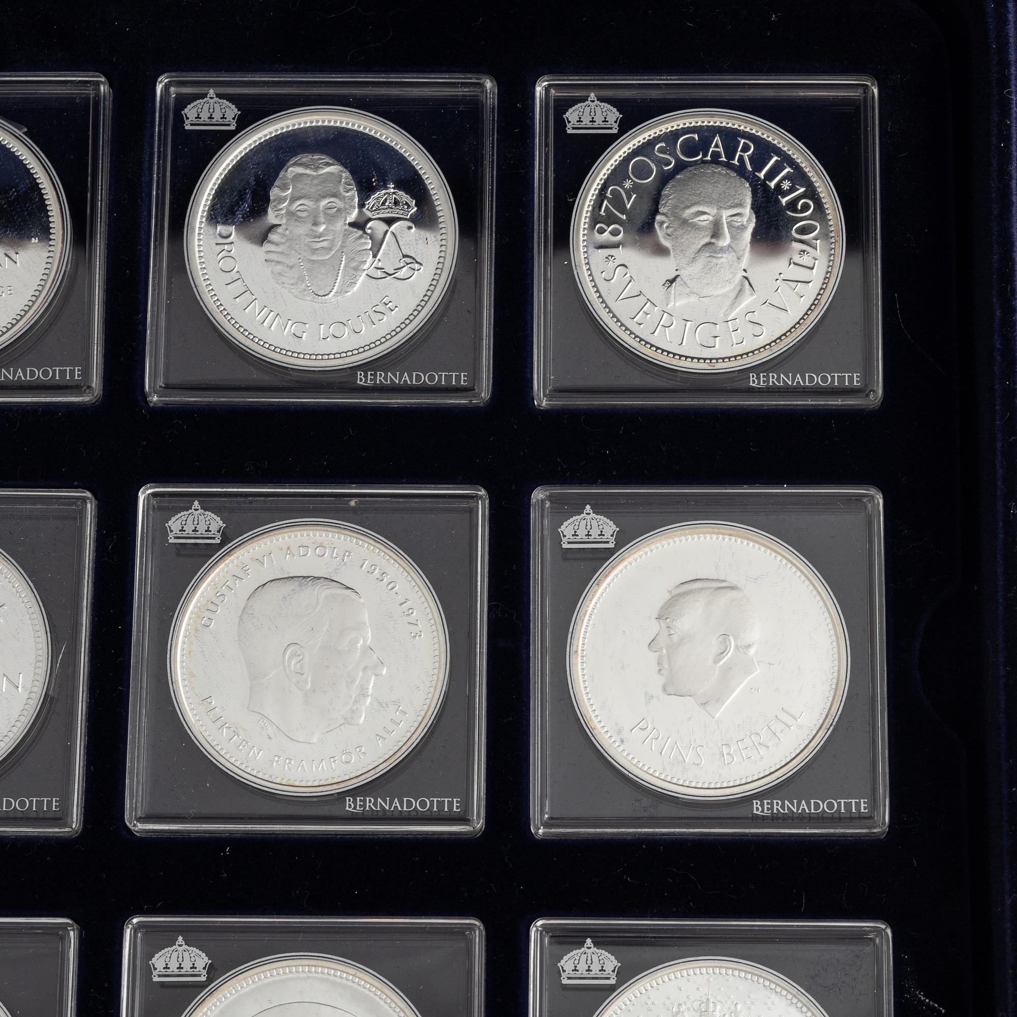 24 silver medals, 'Konungaätten Bernadotte', Mynthuset Sverige.