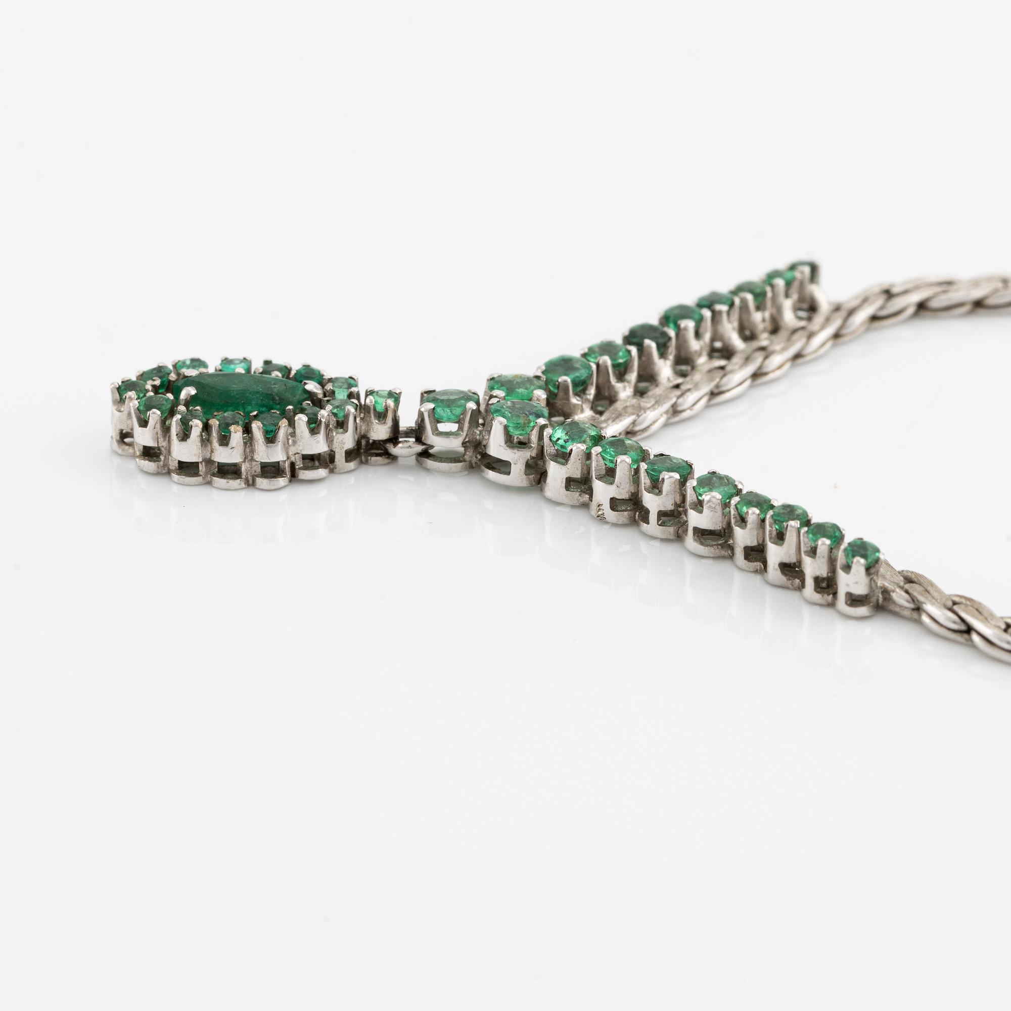 Necklace, 18K white gold with emeralds, Italy.