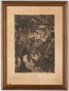 Anders Zorn · ANDERS ZORN, etsning, signerad i blyerts samt daterad 1917, samt påskrift "CM Holmquist från vän Zorn, 18 feb 19117"