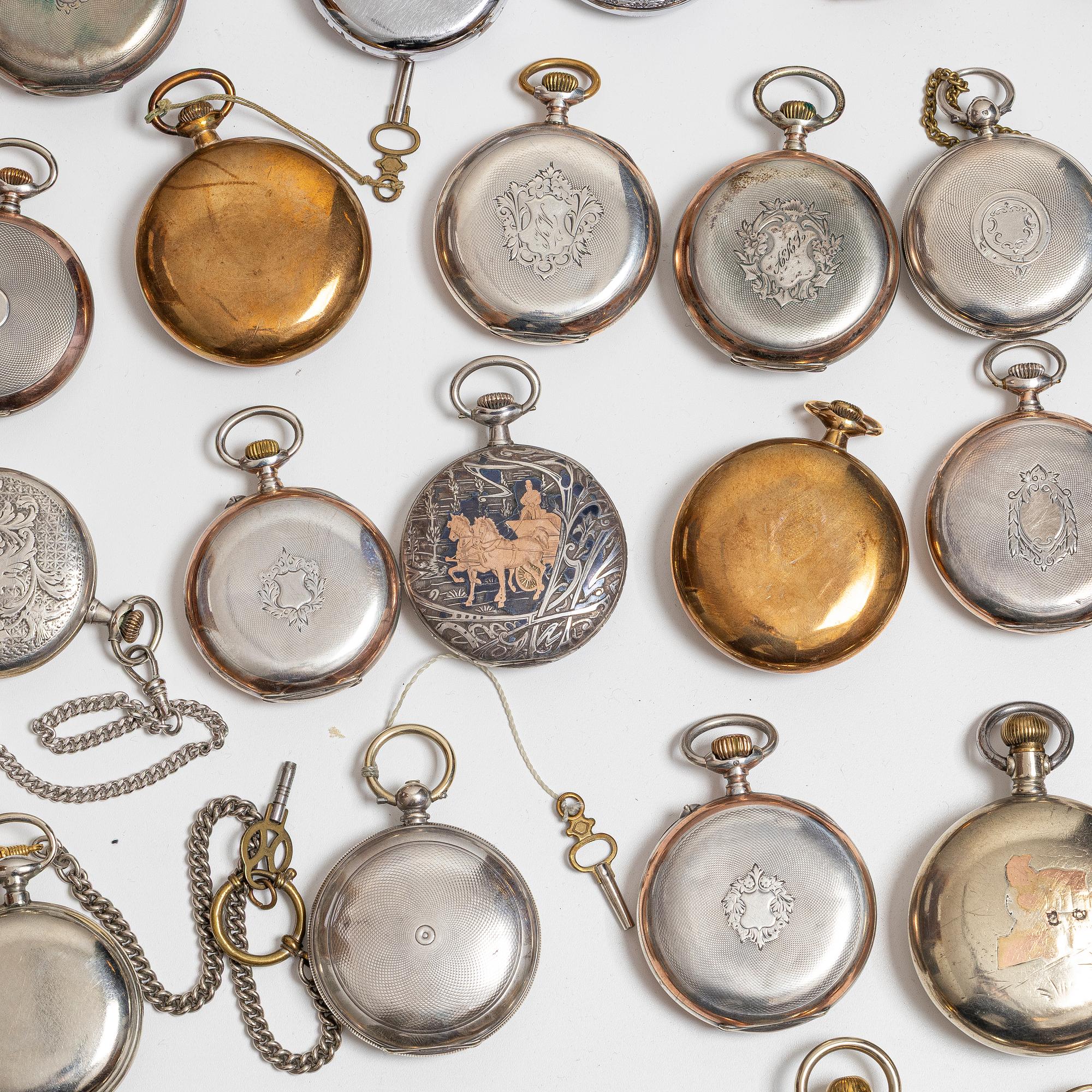Collection of pocket watches, 63 pieces, "No reserve", various materials.