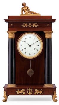 585. A Danish Empire 19th century mantel clock, marked "F. Jürgensen Kiöbenhavn".