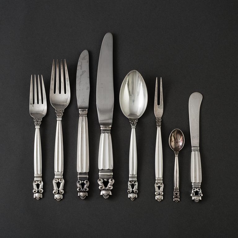 54 pieces of 'Konge' silver flatware by Johan Rohde for Georg Jensen, Denmark.