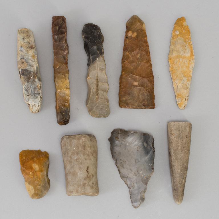 Flint objects, 9, Stone Age.