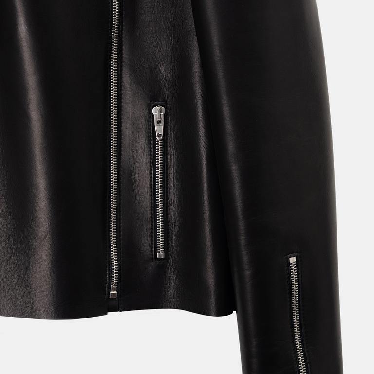 Céline, A black leather jacket, size 38.