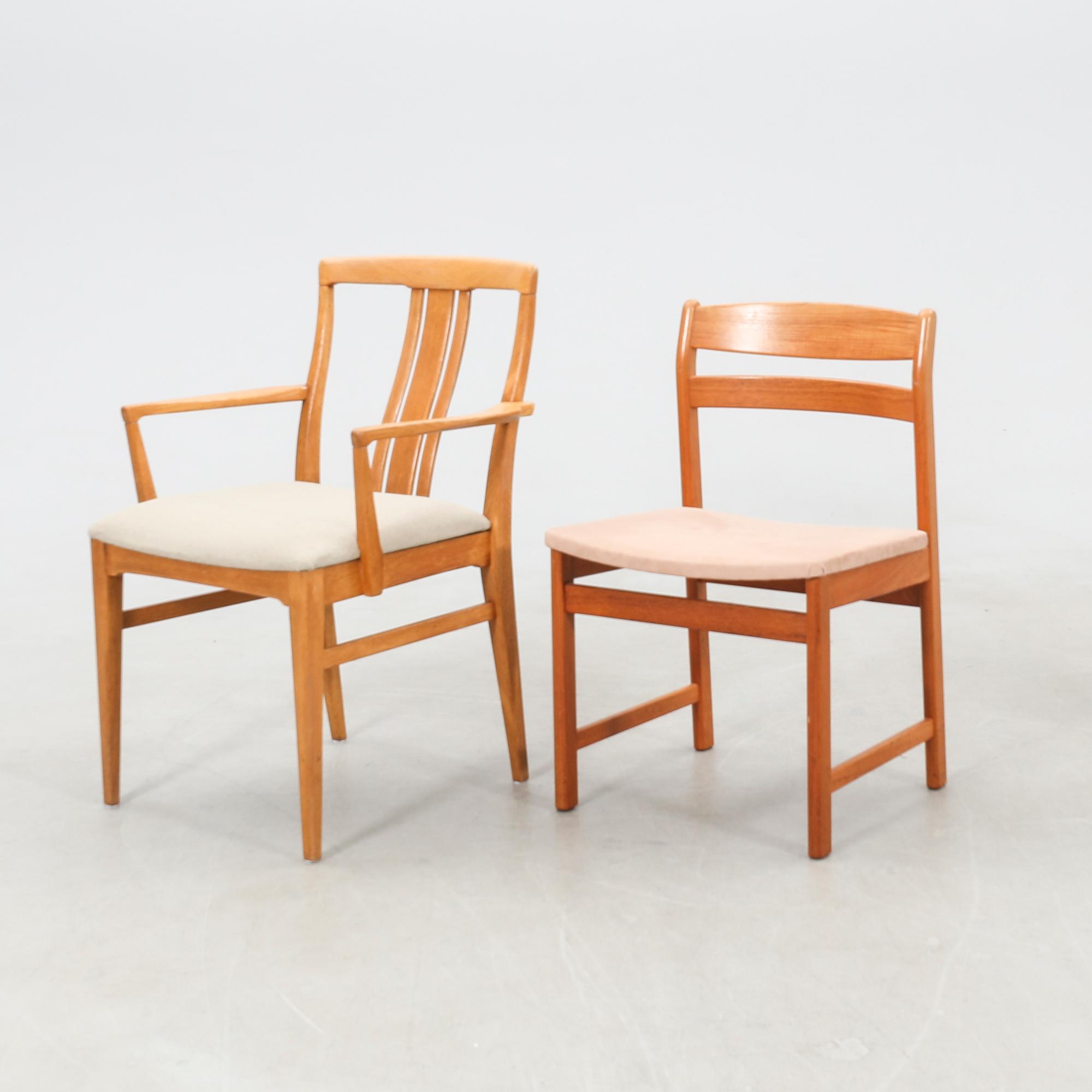 Chairs, 5 pieces, and a pair of armchairs from the 1960s.
