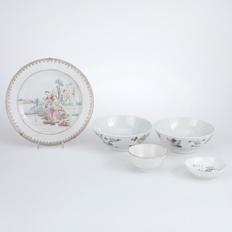 PARTI PORSLIN, 5 delar, Kina, Qianlong - sekelskiftet 1900.